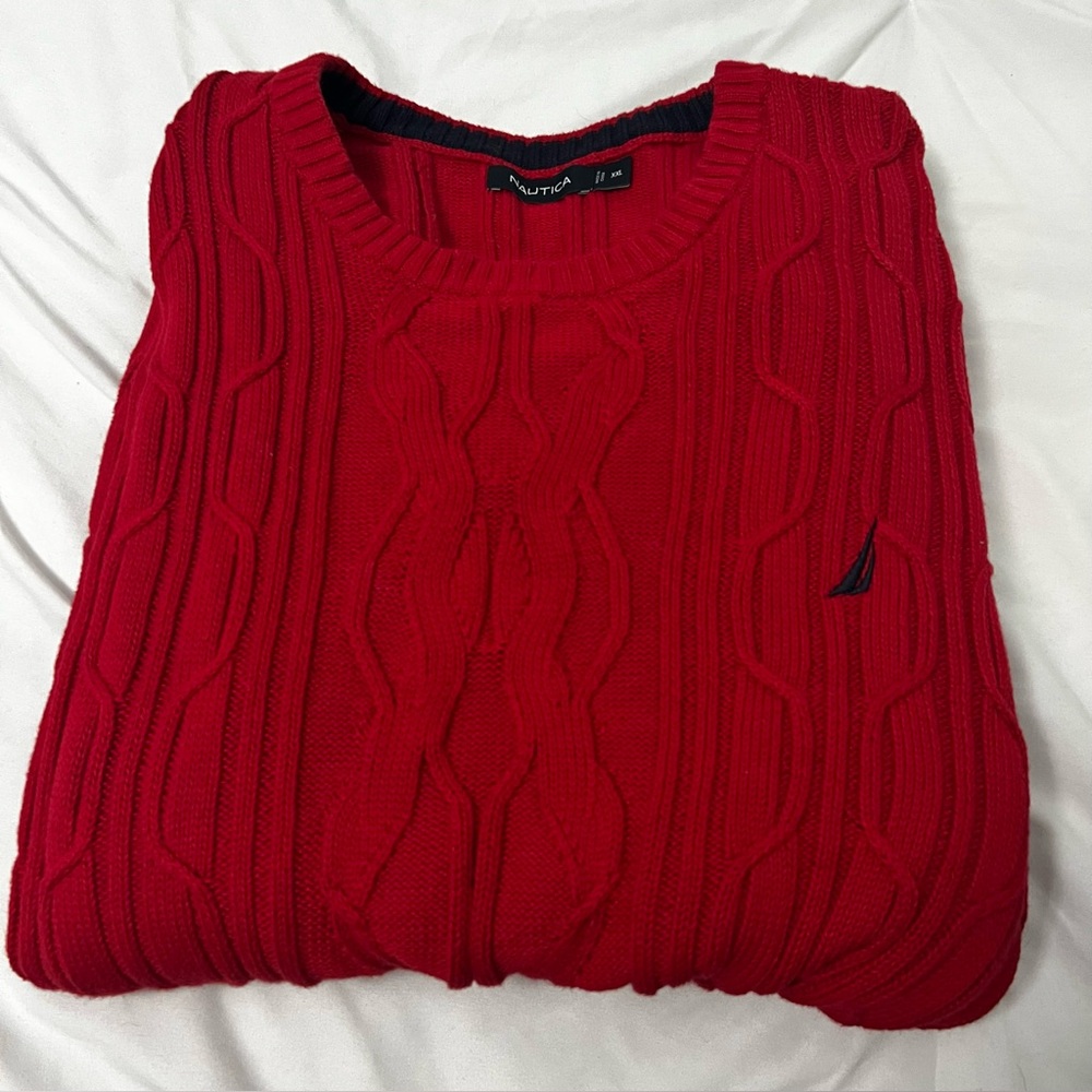 Y2K Red NAUTICAL Cable Knit Sweater- Size XXL